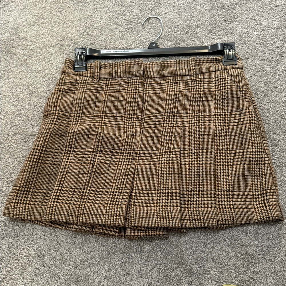 Mango Brown Plaid Mini Skirt